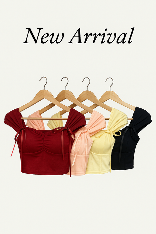 Korean Style Bow Tie Slim Fit Crop Top Short Sleeve for Women