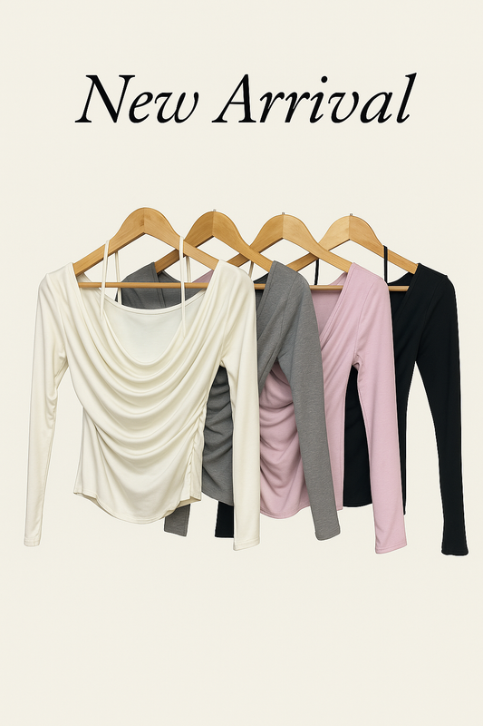 Korean Style Draped Neck Slim Fit Long Sleeve Top for Women