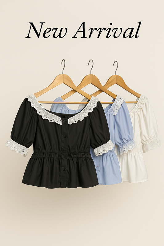 Korean Style Lace Trim Puff Sleeve Blouse for Women