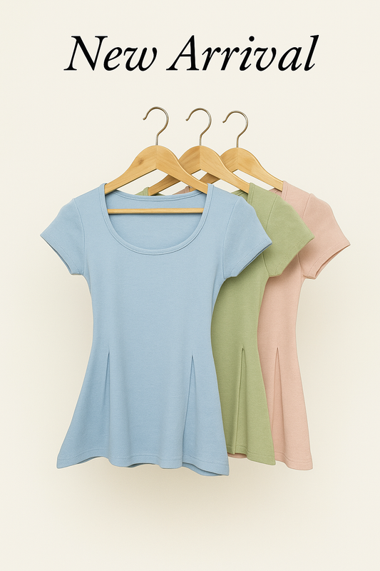 Korean Style Flare Hem Slim Fit Short Sleeve Top for Women