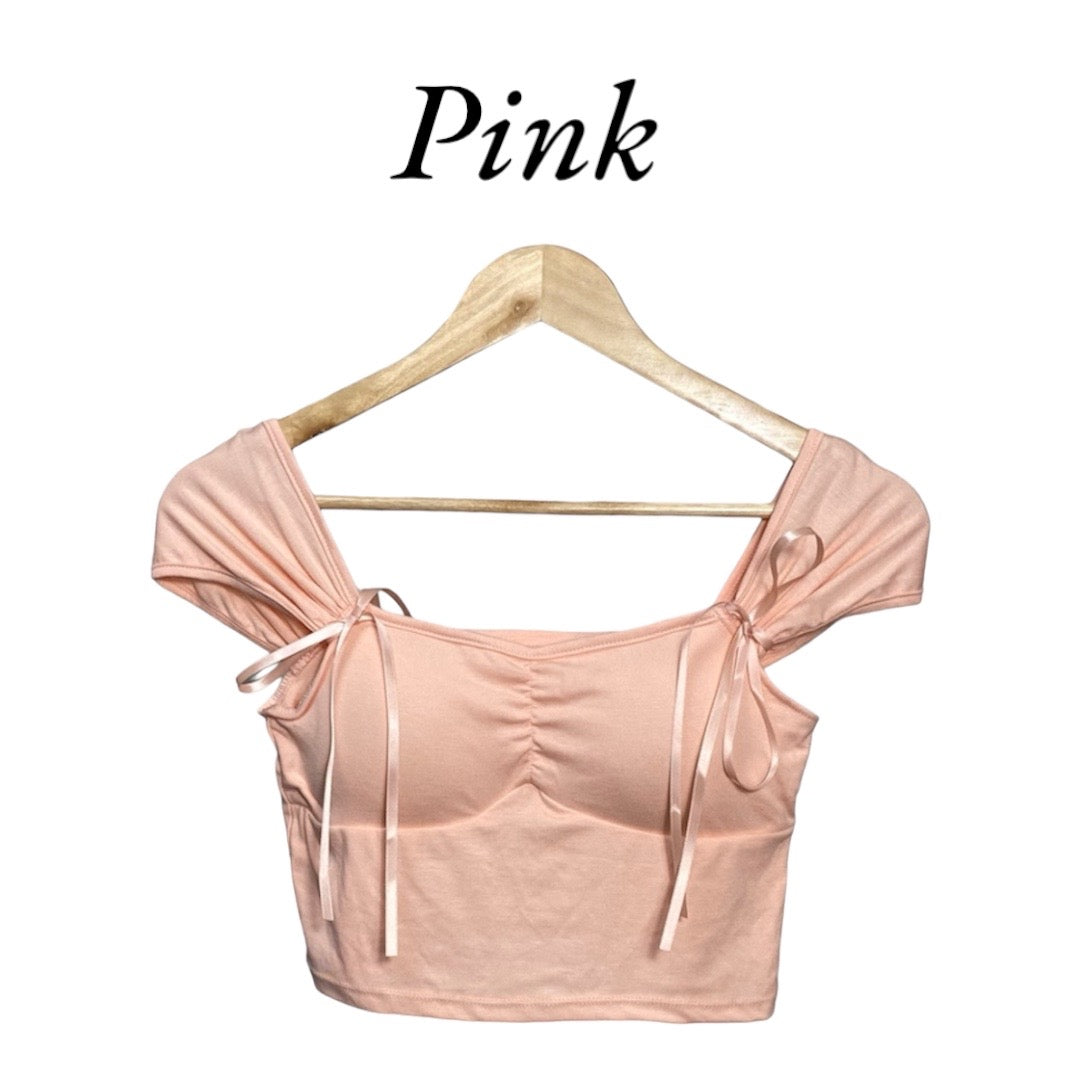 Korean Style Bow Tie Slim Fit Crop Top Short Sleeve for Women