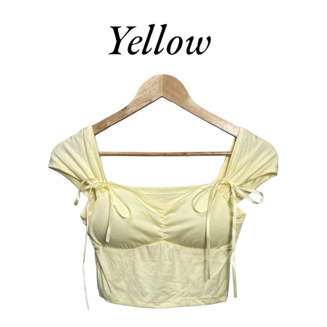 Korean Style Bow Tie Slim Fit Crop Top Short Sleeve for Women