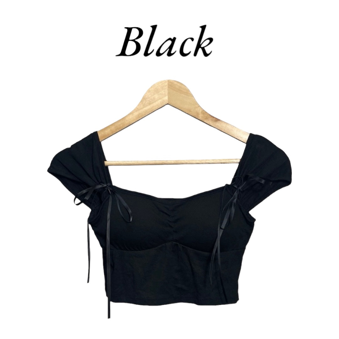 Korean Style Bow Tie Slim Fit Crop Top Short Sleeve for Women