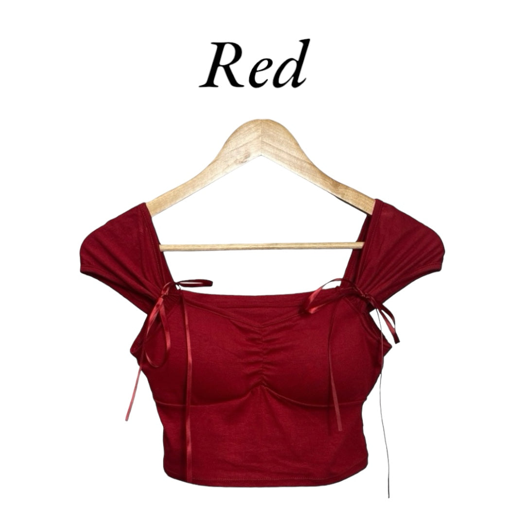 Korean Style Bow Tie Slim Fit Crop Top Short Sleeve for Women