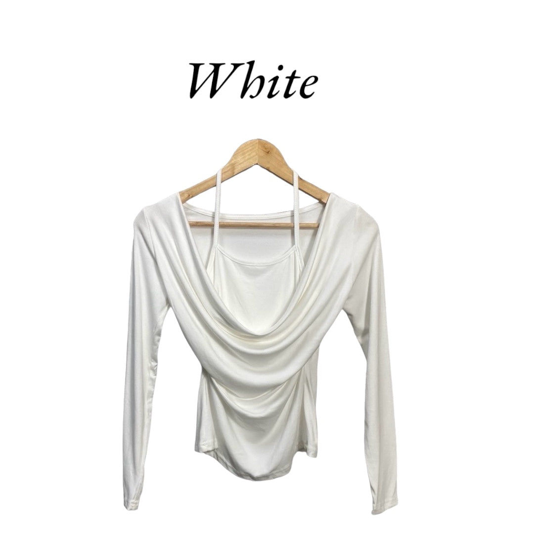 Korean Style Draped Neck Slim Fit Long Sleeve Top for Women