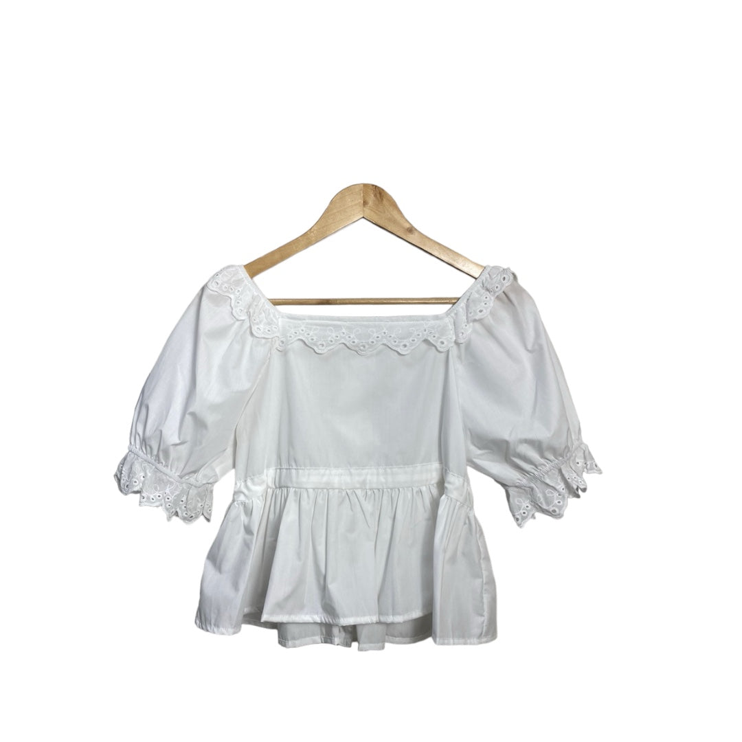Korean Style Lace Trim Puff Sleeve Blouse for Women