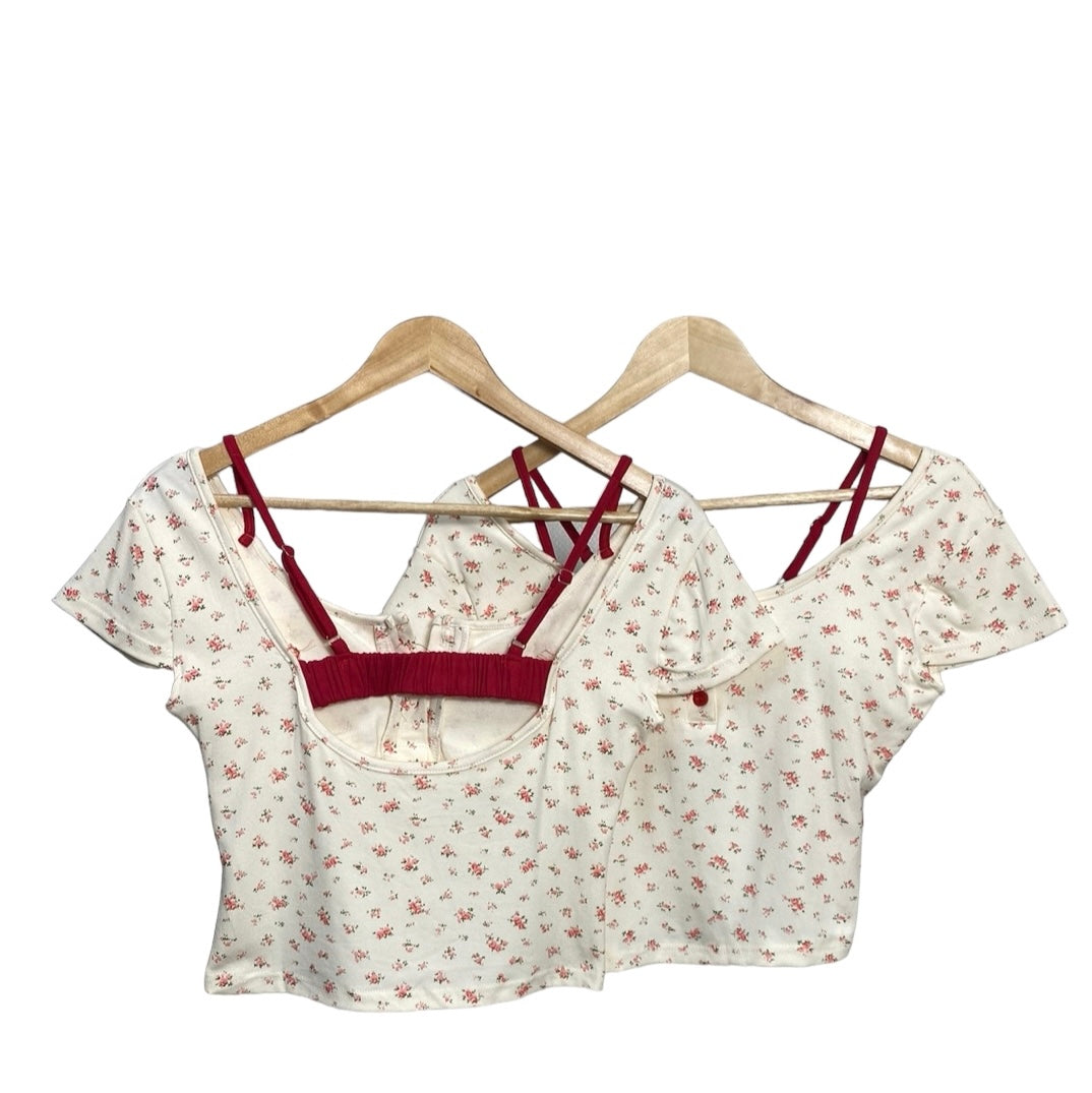 Floral Print Off Shoulder Crop Top with Back Strap for Women korean style