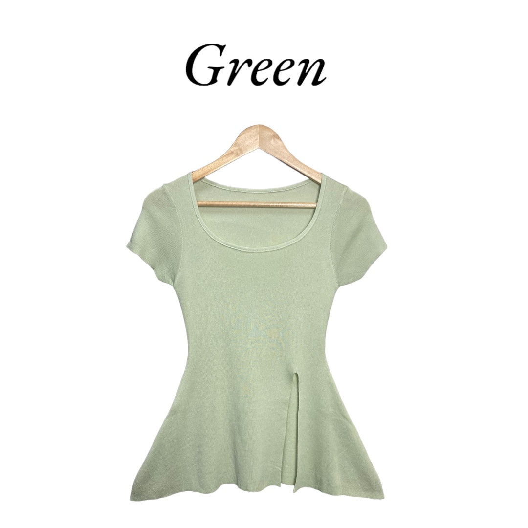 Korean Style Flare Hem Slim Fit Short Sleeve Top for Women