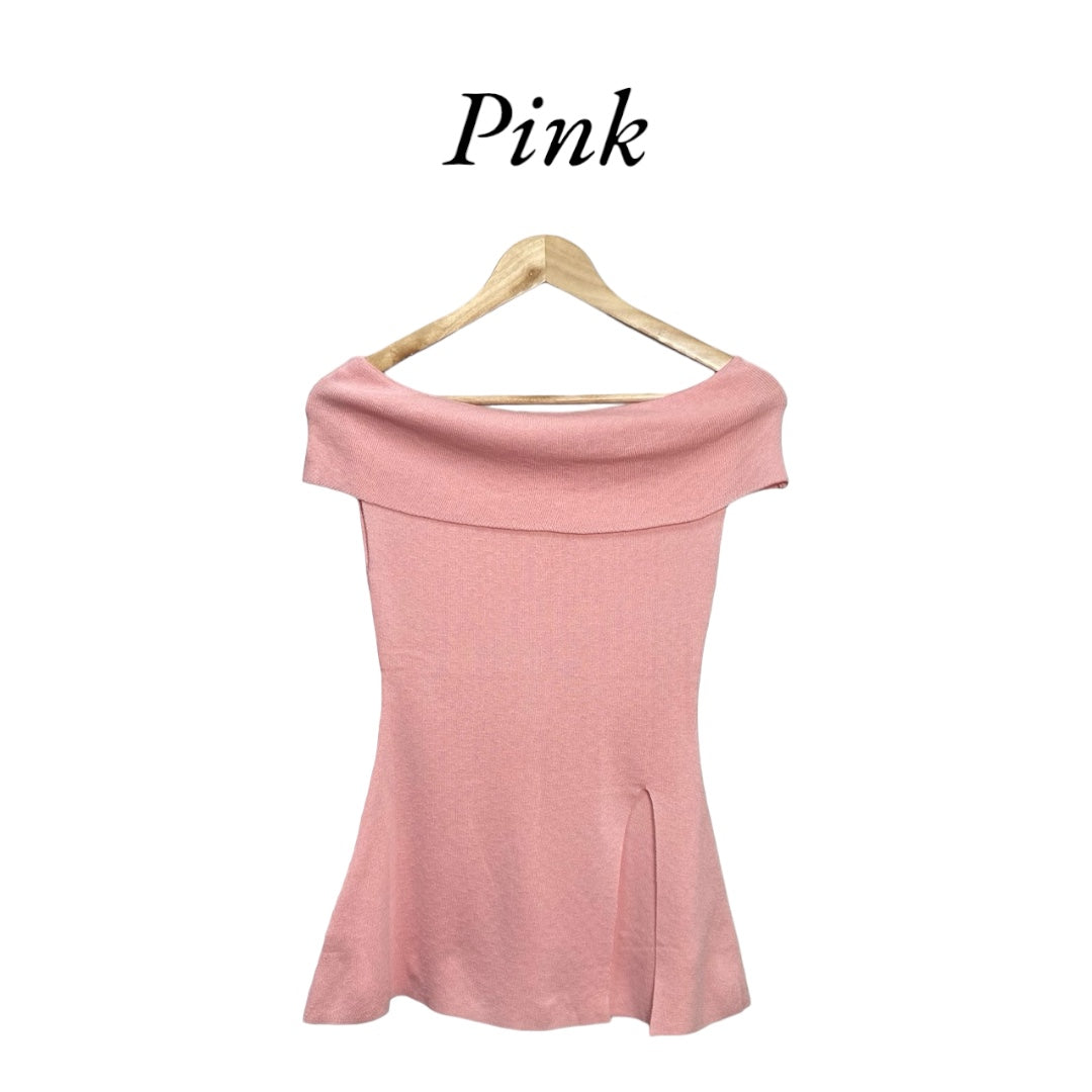 Soft off-shoulder mini dress in 4 colors.
