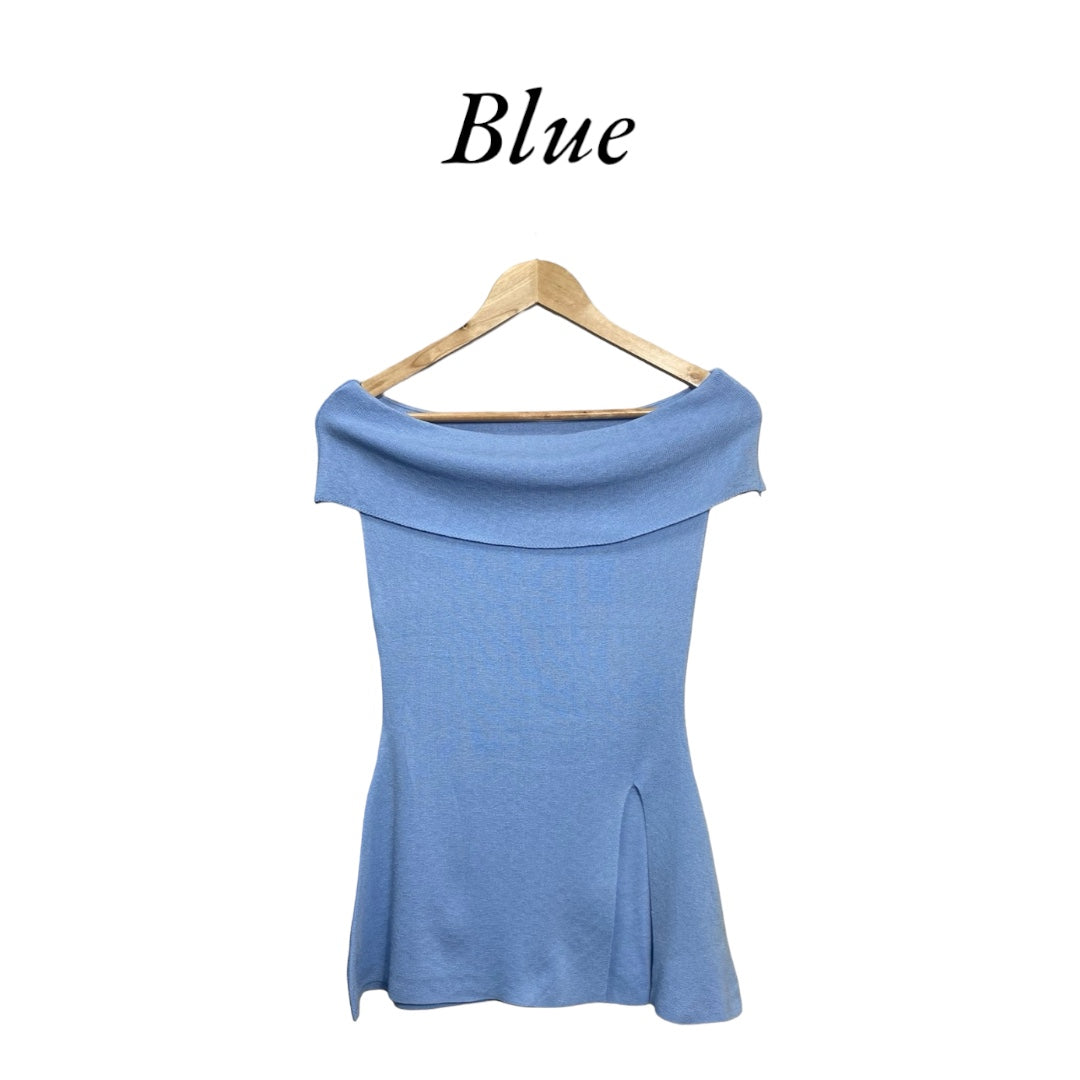 Soft off-shoulder mini dress in 4 colors.