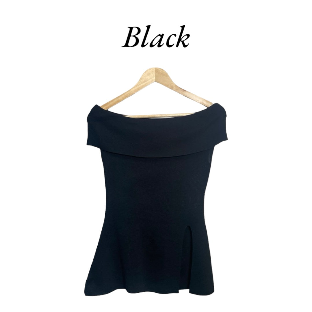 Soft off-shoulder mini dress in 4 colors.
