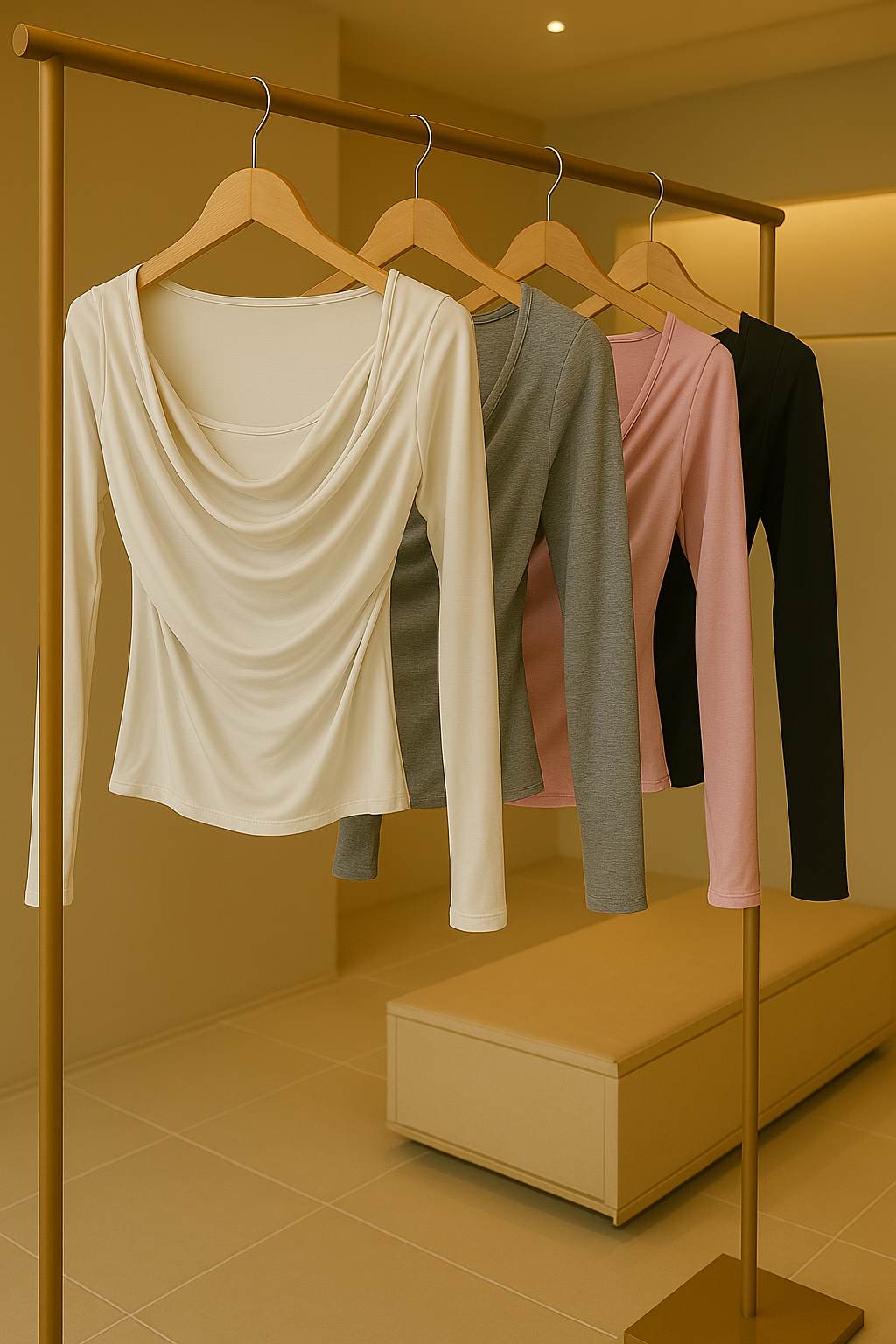 Korean Style Draped Neck Slim Fit Long Sleeve Top for Women