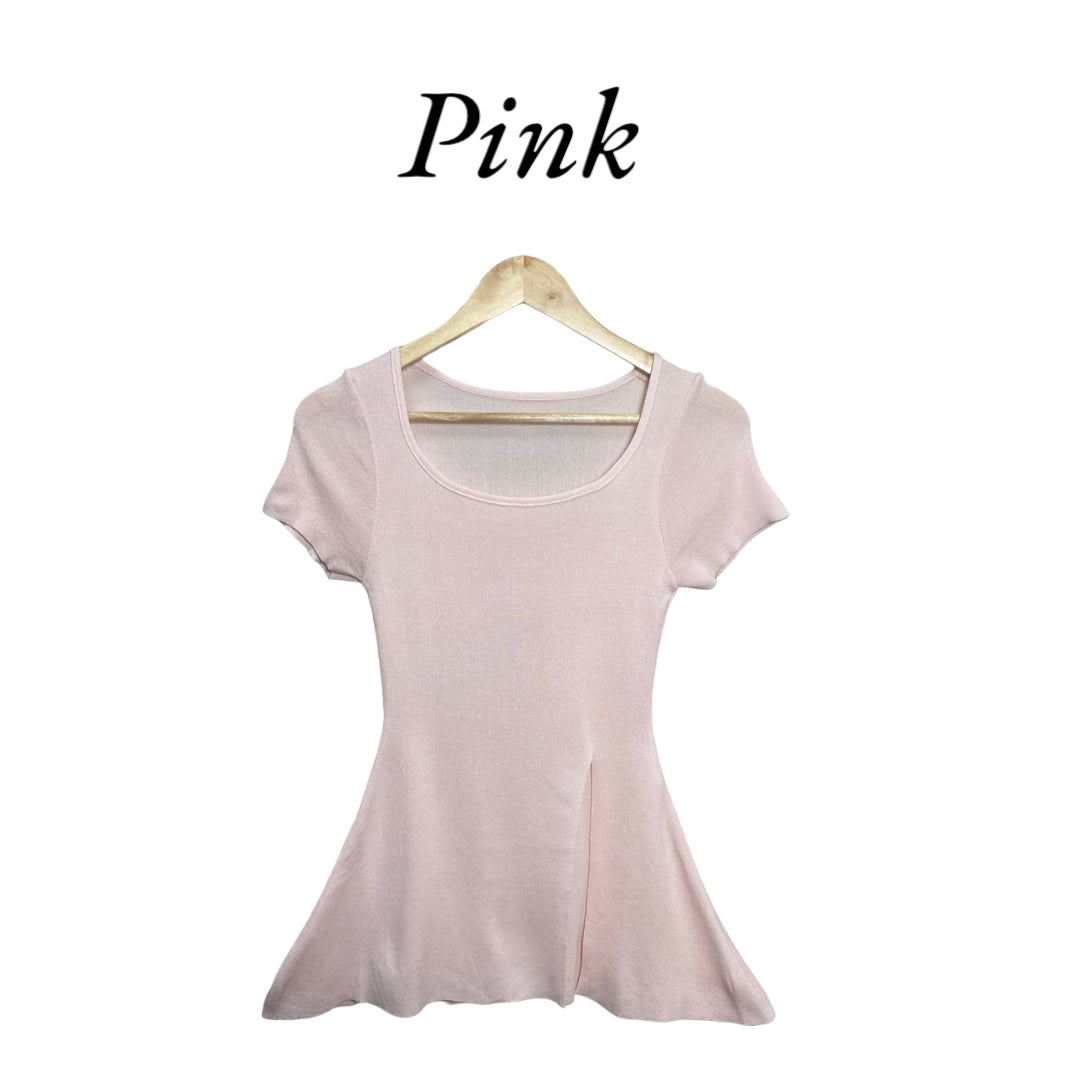 Korean Style Flare Hem Slim Fit Short Sleeve Top for Women