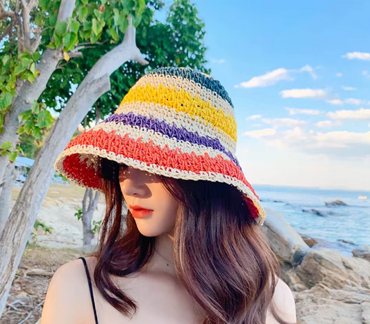 Colorful rainbow beanie hat to avoid the sun! Vacation hat
