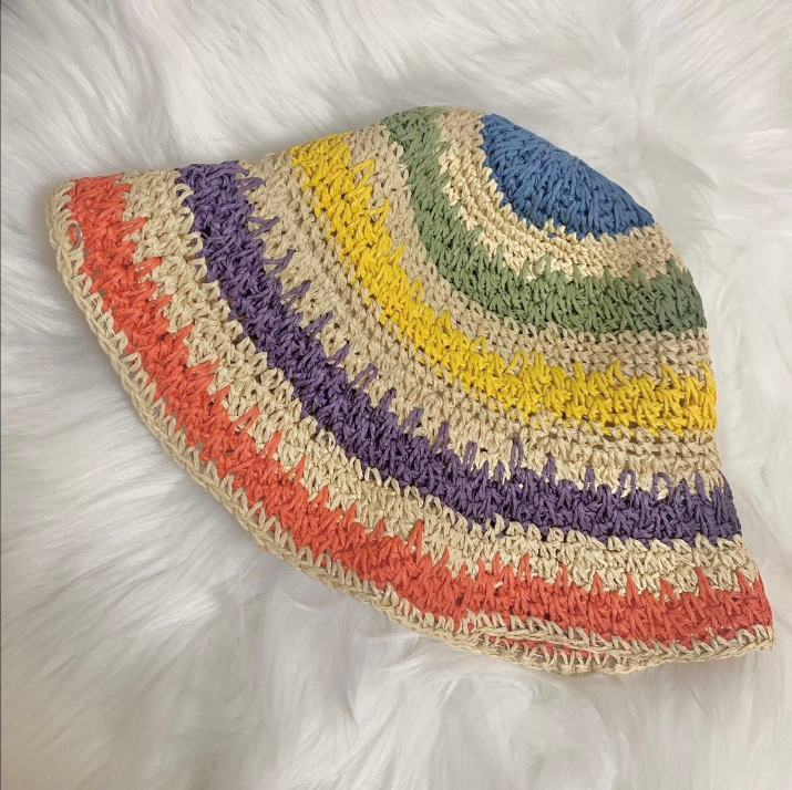 Colorful rainbow beanie hat to avoid the sun! Vacation hat