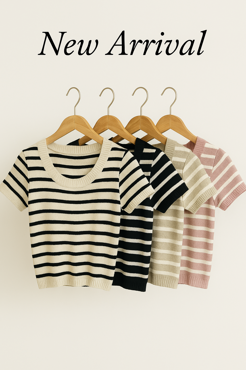 Korean Style Striped Knit Short Sleeve Crop Top for Women