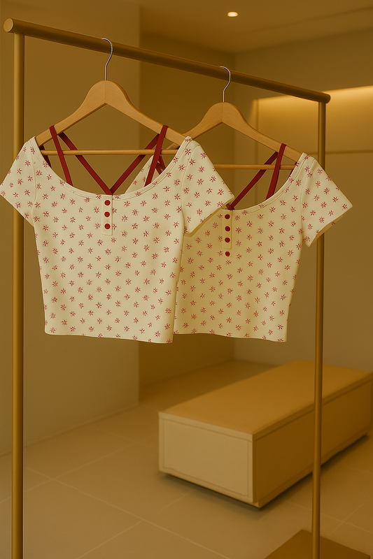 Floral Print Off Shoulder Crop Top with Back Strap for Women korean style