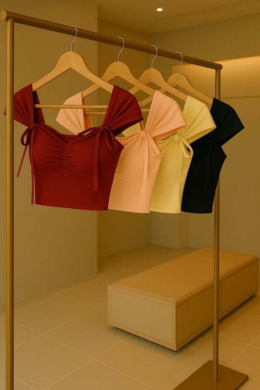 Korean Style Bow Tie Slim Fit Crop Top Short Sleeve for Women