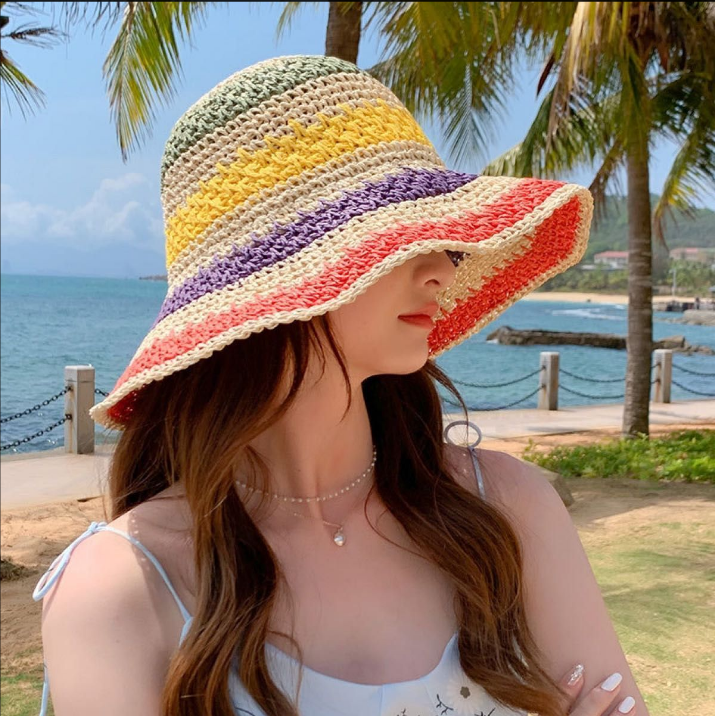 Colorful rainbow beanie hat to avoid the sun! Vacation hat