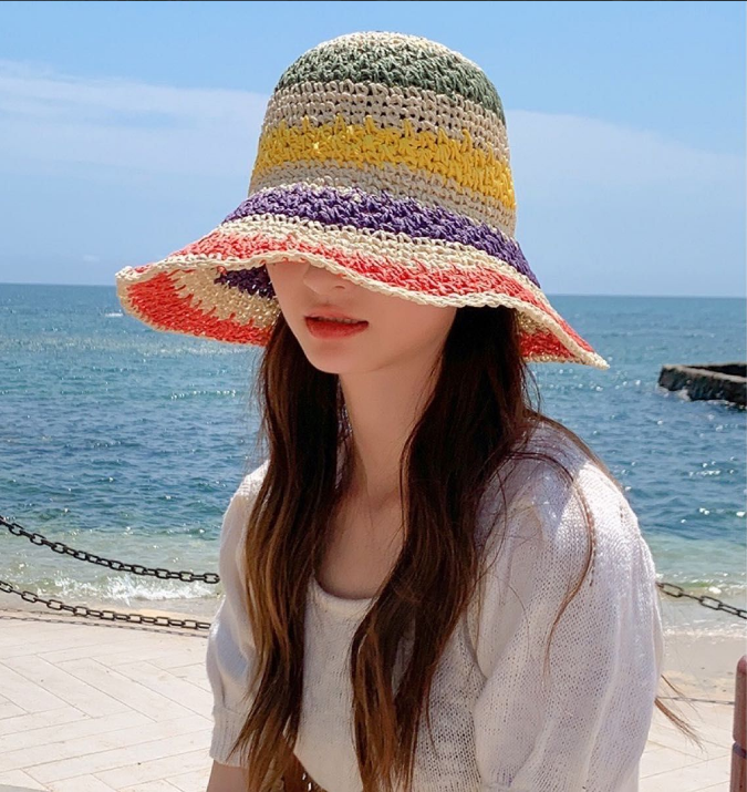 Colorful rainbow beanie hat to avoid the sun! Vacation hat