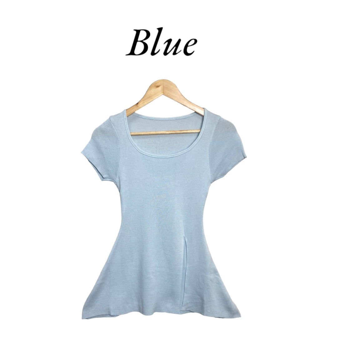 Korean Style Flare Hem Slim Fit Short Sleeve Top for Women