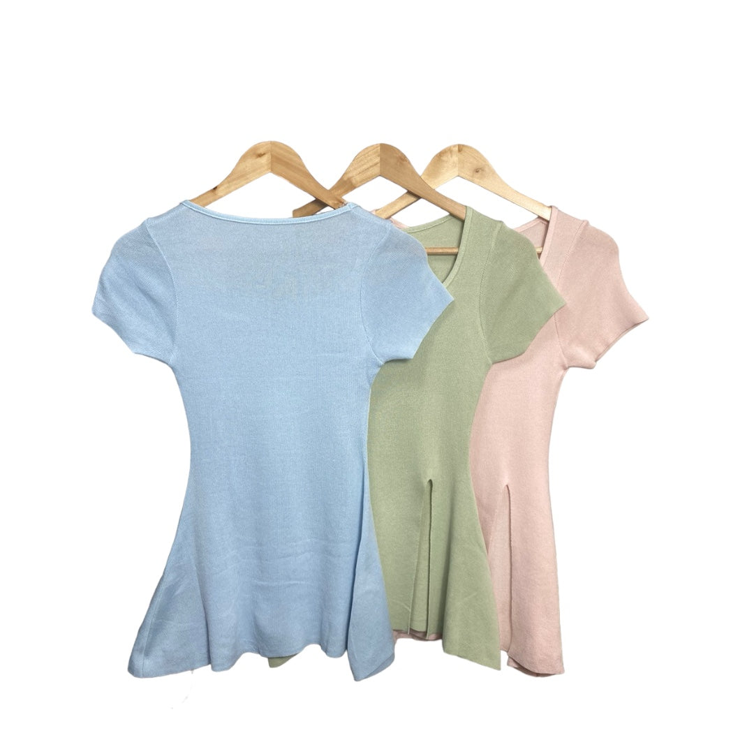 Korean Style Flare Hem Slim Fit Short Sleeve Top for Women