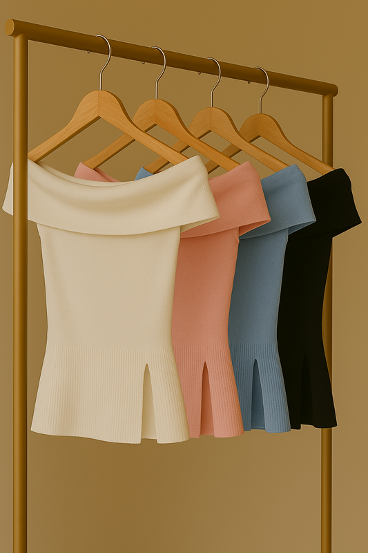 Soft off-shoulder mini dress in 4 colors.