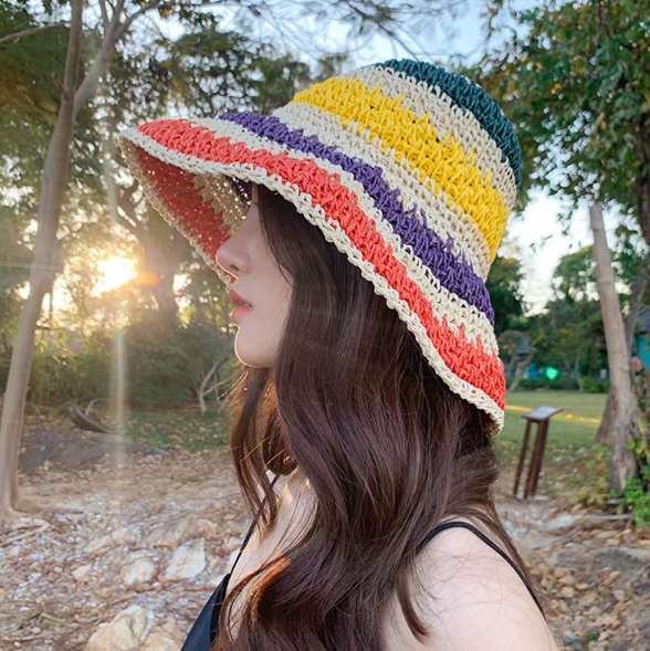 Colorful rainbow beanie hat to avoid the sun! Vacation hat